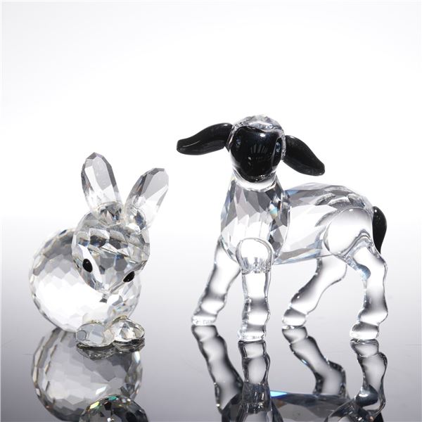 2pc Swarovski Crystal Lamb and Rabbit Figurines