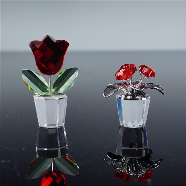2pc Swarovski Crystal Memories Figurines, Red Tulip and Primula