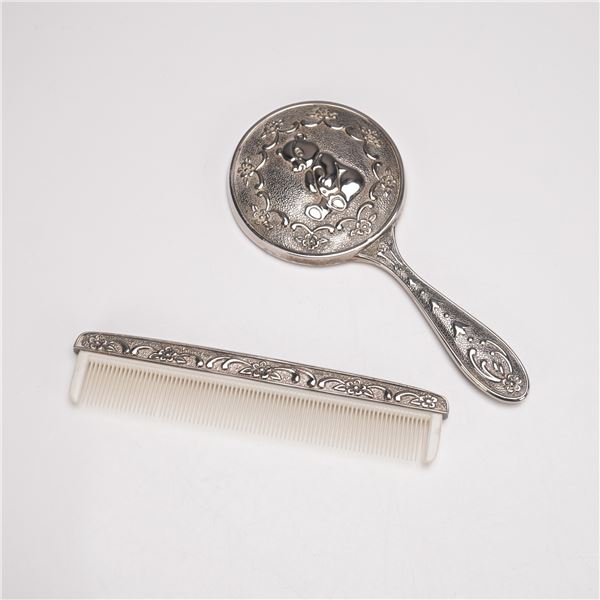 2pc Baby Vanity Set Silver Pated with Teddy Bear Design