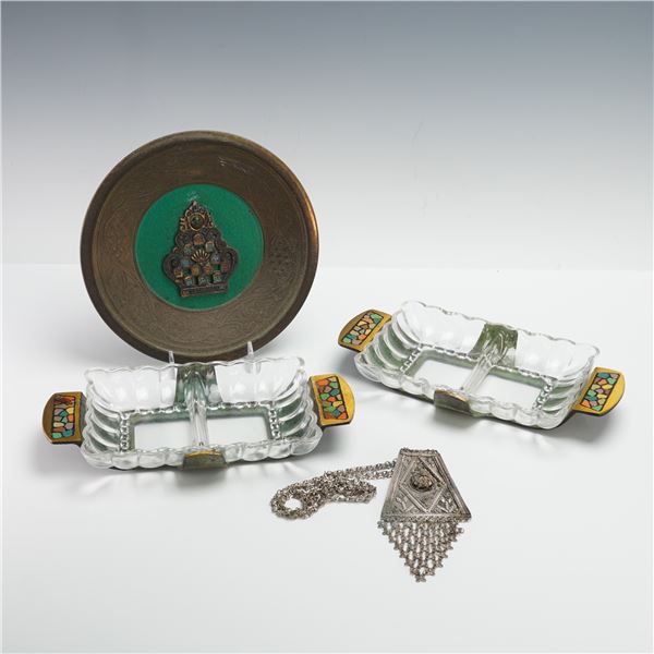 4pc Israeli Metal and Glass Decor Group with Pendant