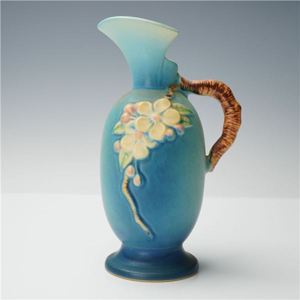 Roseville Pottery Blue Ewer, Apple Blossom