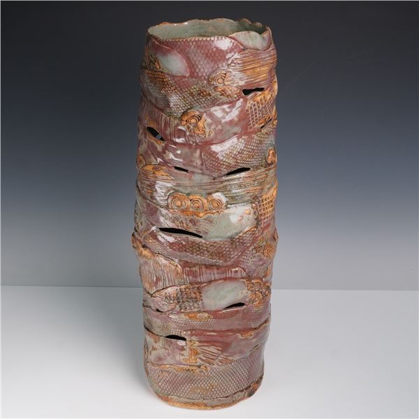 Studio Pottery Tall Vase, Signed Ari