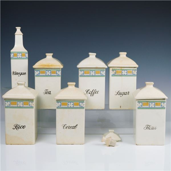 Art Deco Ceramic Kitchen Canister Set,  Geometric Motif