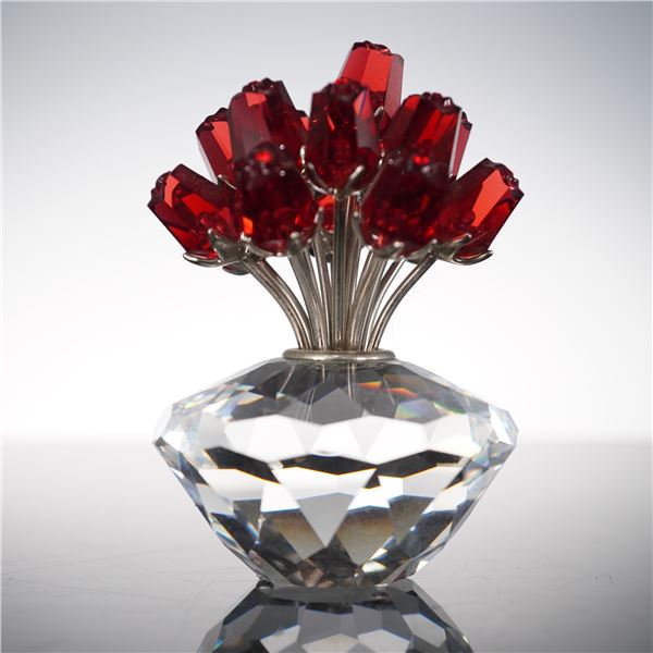Swarovski Crystal Figurine, Vase of Red Roses
