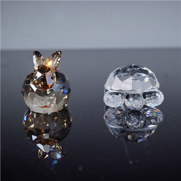 A Pair of Swarovski Crystal Hare and Turtle Figurines