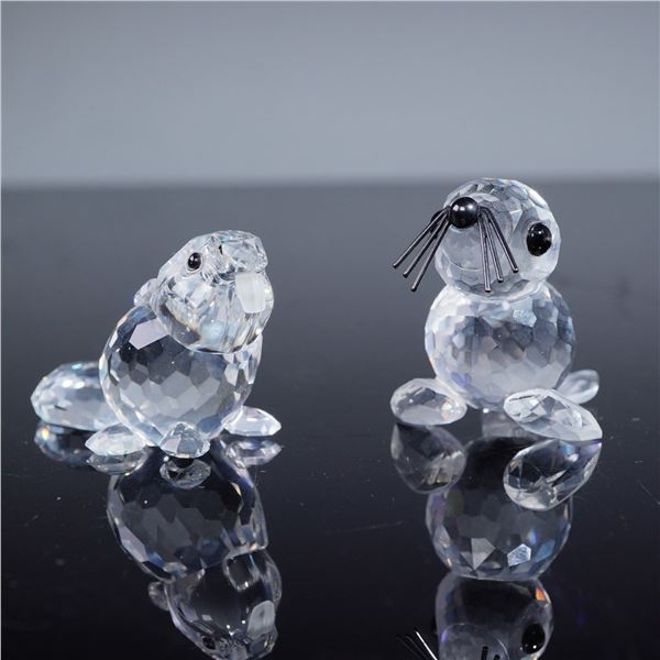 A Pair of Swarovski Mini Crystal Figurines, Baby Seal and Beaver