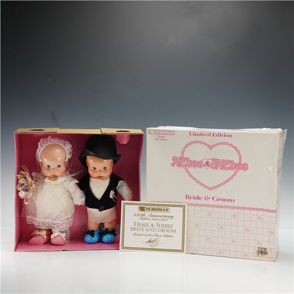 Pair of Horsman Hebee and Shebee Bride and Groom Dolls