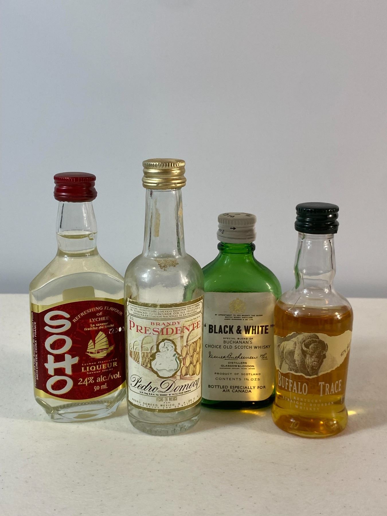 Mixed Miniature Liquor Bottles - Set of 4 (Soho, Presidente, Black ...