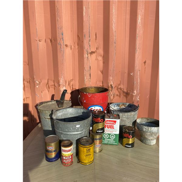 Galvanized Pails, Buckets & Vintage Oil Cans