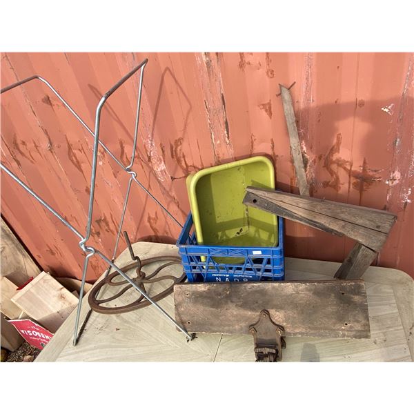 Mixed Hardware, Dairy Crate & Vintage Metal Parts Lot