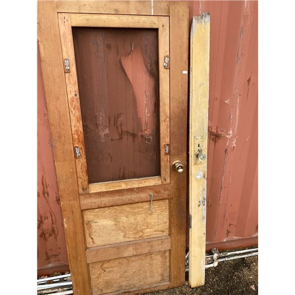 Vintage Wooden Screen Door with Crystal Knob & Trim Piece