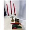 Image 2 : Brass Candelabra & Candle Lot