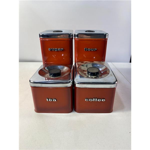 Vintage Red Metal Canister Set