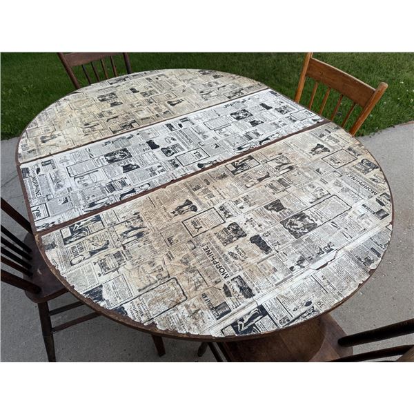 Vintage Newspaper-Covered Table Parts & Wooden Chair