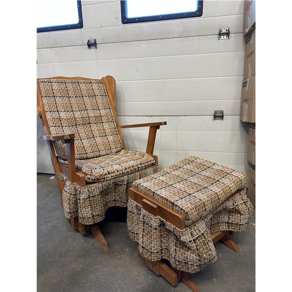 Vintage Glider Rocking Chair with Matching Ottoman
