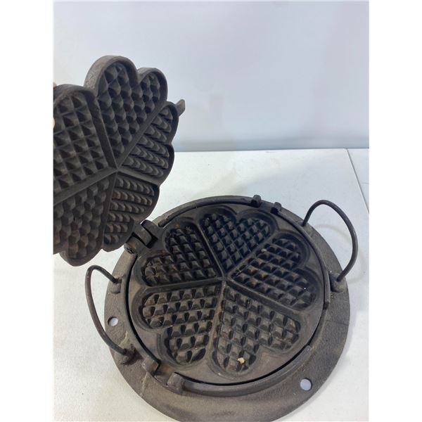Antique Cast Waffle Iron with Handles