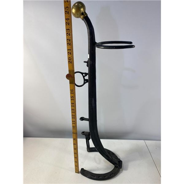 Blacksmith-Made Horse Bridle Stand with Brass Finial