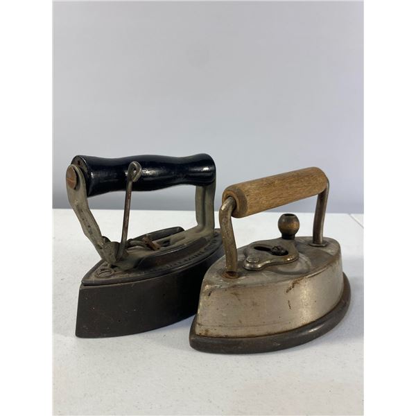 Pair of Early Electric Irons with Wooden Handles