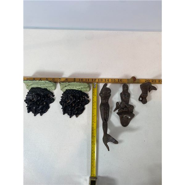 Cast Iron Nautical Lot: Ship Bookends & Mermaid Figures
