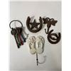 Image 3 : Cast Iron Western & Coastal Lot: Keys, Horseshoes, Flip-Flop Hook & Butterfly Hook