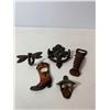 Image 3 : Cast Iron Western & Decorative Lot: Star Knocker, Boot & Lobster Openers, Dragonfly Hook