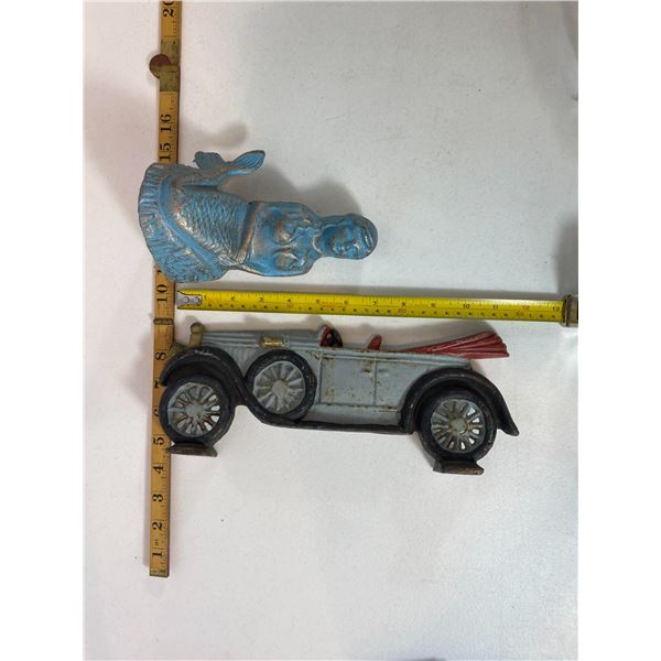 Cast Iron Decorative Lot: Blue Mermaid Figure &  Car