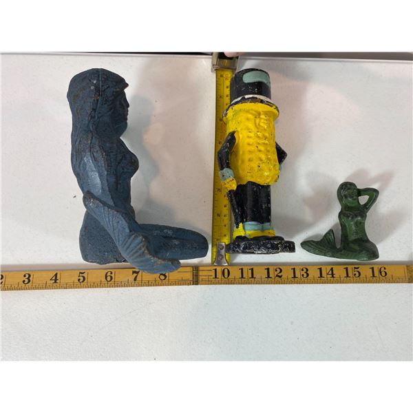 Cast Iron Figurines Lot: Large & Small Mermaids with MR Peanut Character