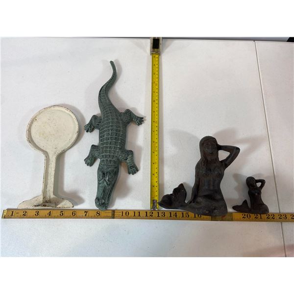 Cast Iron Figurine Group “ Mermaids, Alligator, and Coca-Cola Sign