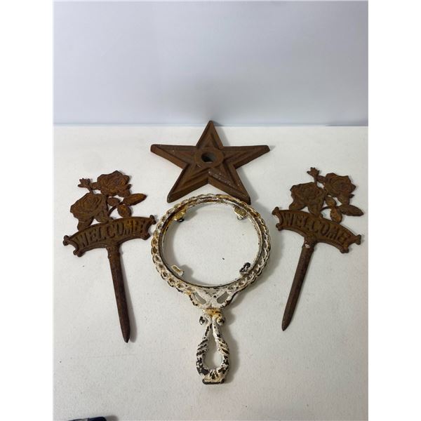 Cast Iron Garden Decor Group“ Stars, Welcome Stakes, and Wall Frame