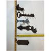Image 2 : Cast Iron Decorative Lot: Mermaid Figures, Key Rack, Elk Hook and Novelty Sign