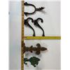 Image 2 : Cast Iron Decorative Lot: Spurs, Fleur-de-Lis Finial and Wall Hooks