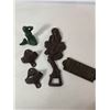Image 1 : Cast Iron Decorative Lot: Mermaid Figures, Bottle Openers and Novelty Sign