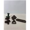 Image 2 : Cast Iron Decorative Lot: Mermaid Figures, Bottle Openers and Novelty Sign