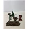 Image 1 : Cast Iron Decorative Lot: Mermaid Figures, Lobster Opener and Novelty Sign