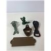 Image 4 : Cast Iron Decorative Lot: Mermaid Figures, Lobster Opener and Novelty Sign