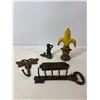 Image 1 : Cast Iron Decorative Lot: Mermaid Figure, Fleur-de-Lis, Dragonfly Hook and Key Rack