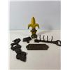 Image 1 : Cast Iron Decorative Lot: Fleur-de-Lis, Key Rack, Elk Hook and Bottle Opener