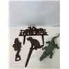 Image 1 : Cast Iron Lot: Alligator Figure, Horse Fence Plaque, Dog Yard Stake and Lady Opener