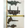 Image 2 : Cast Iron Lot: Alligator Figure, Horse Fence Plaque, Dog Yard Stake and Lady Opener