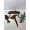 Image 3 : Cast Iron Lot: Alligator Figure, Horse Fence Plaque, Dog Yard Stake and Lady Opener
