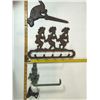 Image 2 : Cast Iron Lot: Kokopelli Rack, Dog Yard Stake and Mermaid Hooks