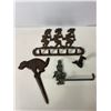 Image 4 : Cast Iron Lot: Kokopelli Rack, Dog Yard Stake and Mermaid Hooks