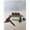 Image 5 : Cast Iron Lot: Kokopelli Rack, Dog Yard Stake and Mermaid Hooks