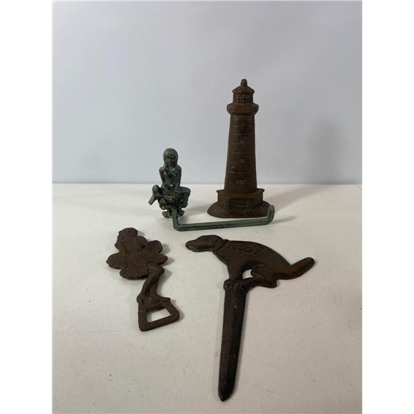 Cast Iron Lot: Lighthouse, Mermaid Holder, Pulley Block and Sailboat