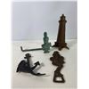 Image 5 : Cast Iron Decorative Lot: Mermaid Hook, Lighthouse, Mermaid Anchor and Lady Opener