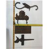 Image 2 : Cast Iron Decorative Lot: Sun Face Hook, Bird Hooks, and Telephone Sign
