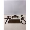 Image 3 : Cast Iron Decorative Lot: Sun Face Hook, Bird Hooks, and Telephone Sign