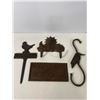 Image 4 : Cast Iron Decorative Lot: Sun Face Hook, Bird Hooks, and Telephone Sign