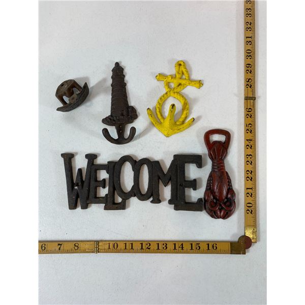 Group of Cast Iron Welcome Sign and Nautical Openers