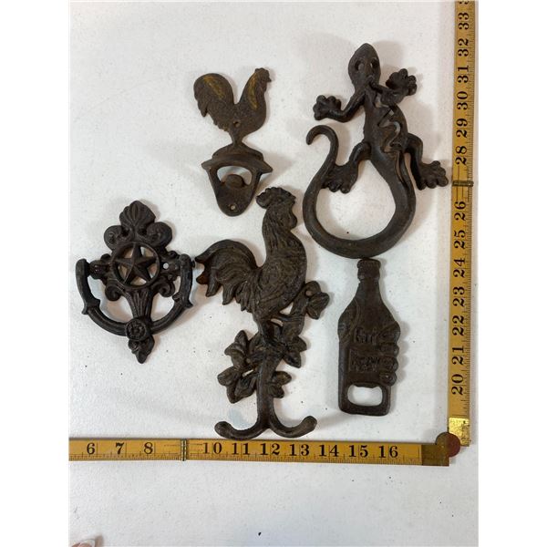 Rooster and Lizard Cast Iron Wall Hooks and Openers